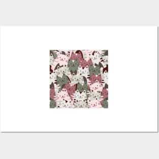 Cute Cats Pattern Green e Grey Posters and Art